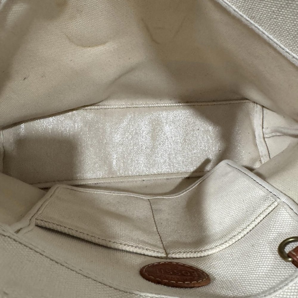 FOSSIL Austin Shoppper Off White Black Cotton Canvas Tote‎ Shopper Canvas Bag - Picture 9 of 12
